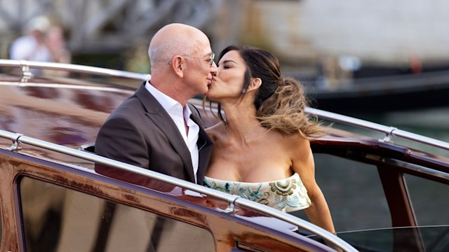 Jeff Bezos and Lauren Sanchez leave the Aman Hotel on Thursday evening