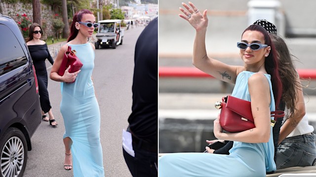 Dua Lipa wears an aquamarine dress in Capri, Italy