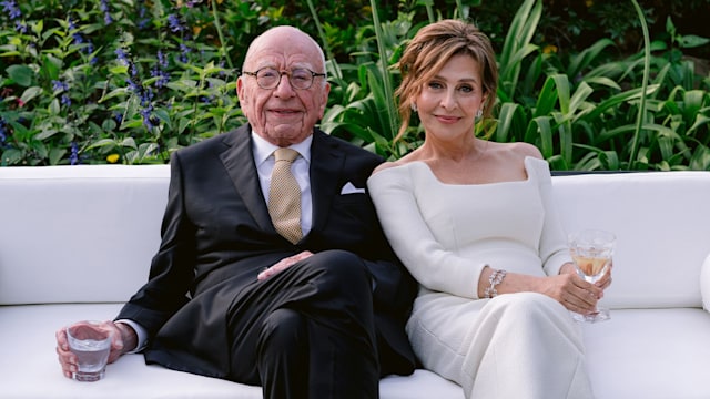 Rupert Murdoch, 93, with his new wife Elena Zhukova, 67, a retired Russian biologist, who he married during a ceremony at his Californian vineyard. 