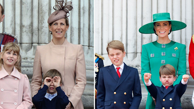 A split image of Louis and James on the balcony