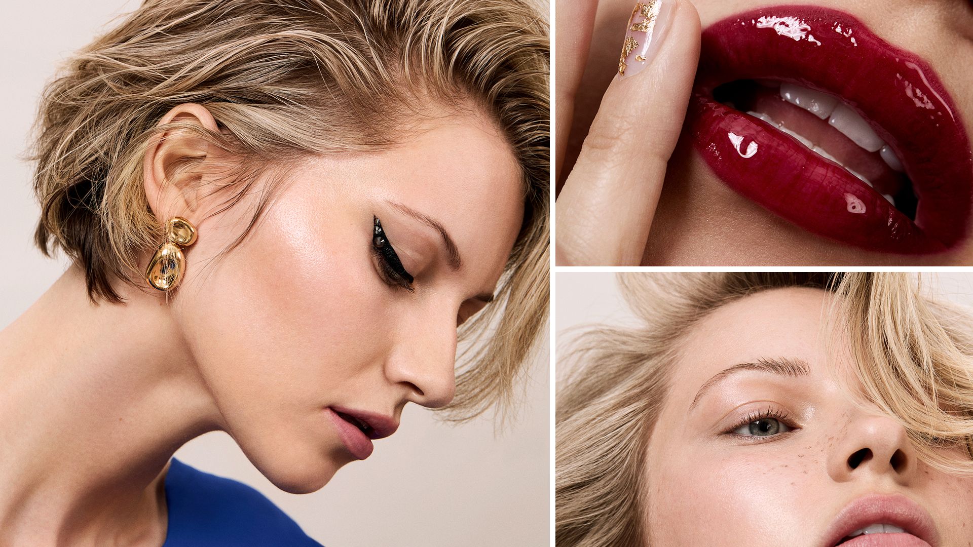 collage of three close up beauty images 