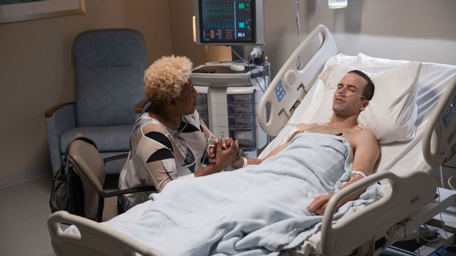Lucas Black as Christopher LaSalle in a hospital scene from season six of NCIS: Orleans
