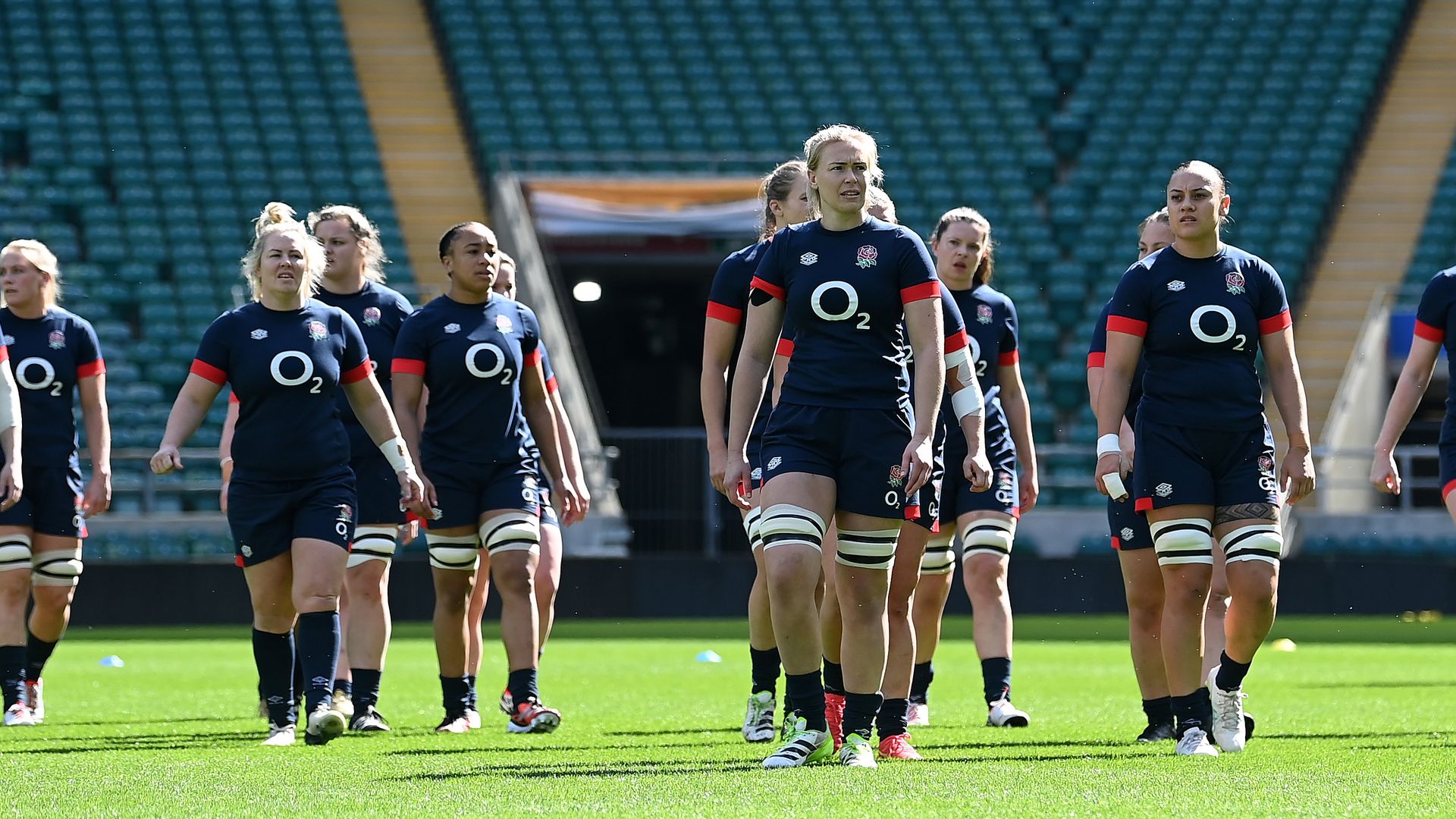 The forwards during a England Red Roses Training Session at Twickenham Stadium on April 18, 2024 in London