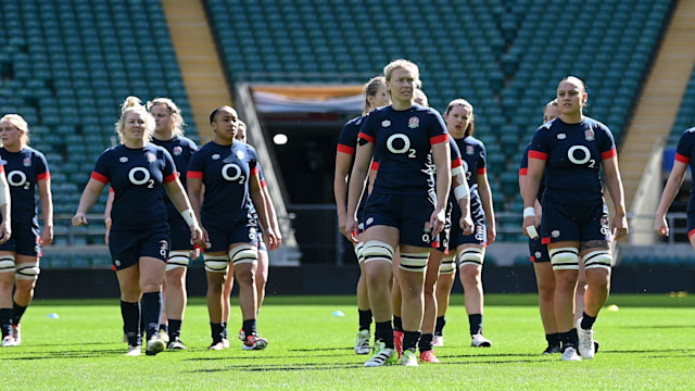 The forwards during a England Red Roses Training Session  at Twickenham Stadium on April 18, 2024 in London