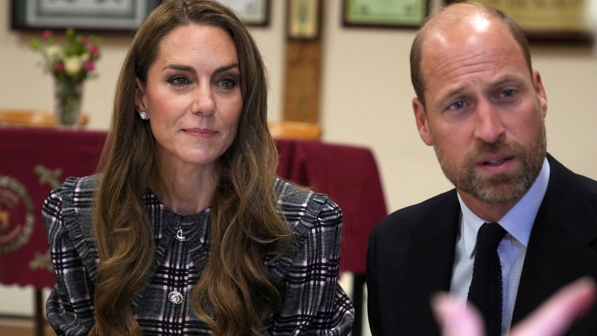 Britain's Catherine, Princess of Wales and Britain's Prince William, Prince of Wales visit the National Federation of Women's Institute (WI) in Sunningdale, west of London on September 8, 2025, to commemorate the three-year anniversary of the death of William's late grandmother Queen Elizabeth II. The Prince will meet with members from Sunningdale WI there and across Berkshire to hear about the work of the WI and how it gives opportunities for women to socialise, learn new skills and engage in community projects. (Photo by Alastair Grant / POOL / AFP) (Photo by ALASTAIR GRANT/POOL/AFP via Getty Images)          