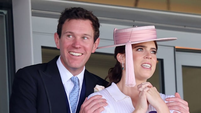 ack Brooksbank hugs Princess Eugenie of York as they attend day two of Royal Ascot 2024 at Ascot Racecourse on June 19, 2024 in Ascot, England. 