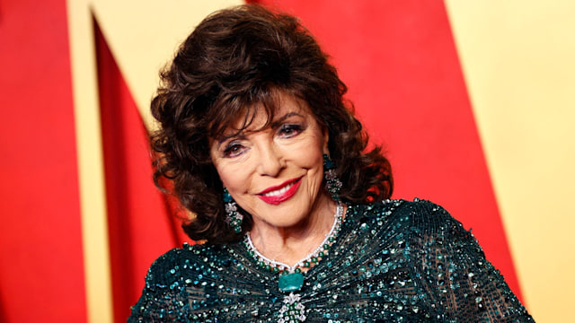 Actress Joan Collins attends the Vanity Fair Oscars Party at the Wallis Annenberg Center for the Performing Arts in Beverly Hills, California, on March 10, 2024