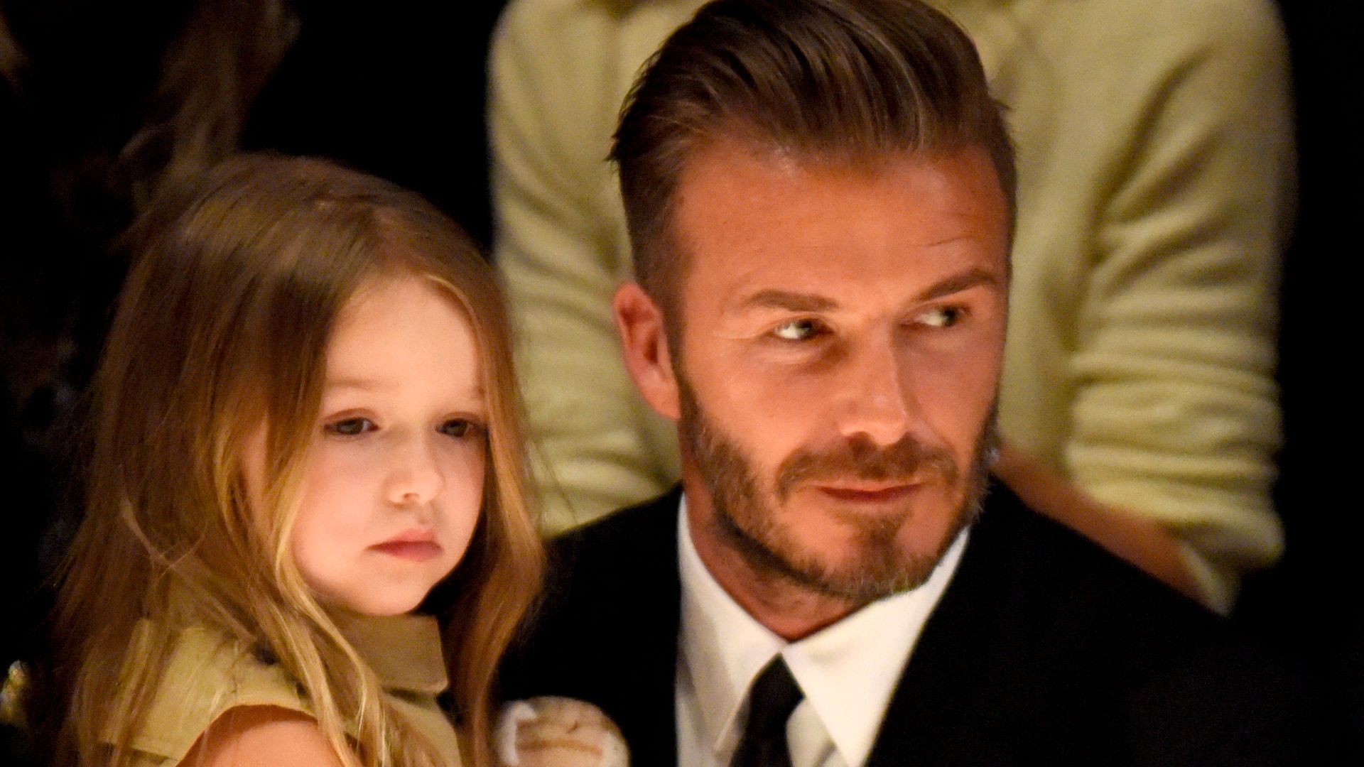  Harper Beckham (L) and David Beckham attend the Burberry "London in Los Angeles" event at Griffith Observatory on April 16, 2015 in Los Angeles, California. 