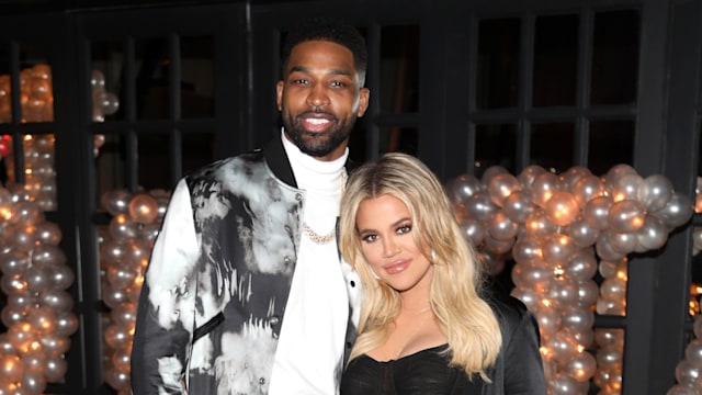 Tristan Thompson and Khloe Kardashian pose for a photo as Remy Martin celebrates Tristan Thompson's Birthday at Beauty & Essex on March 10, 2018 in Los Angeles, California