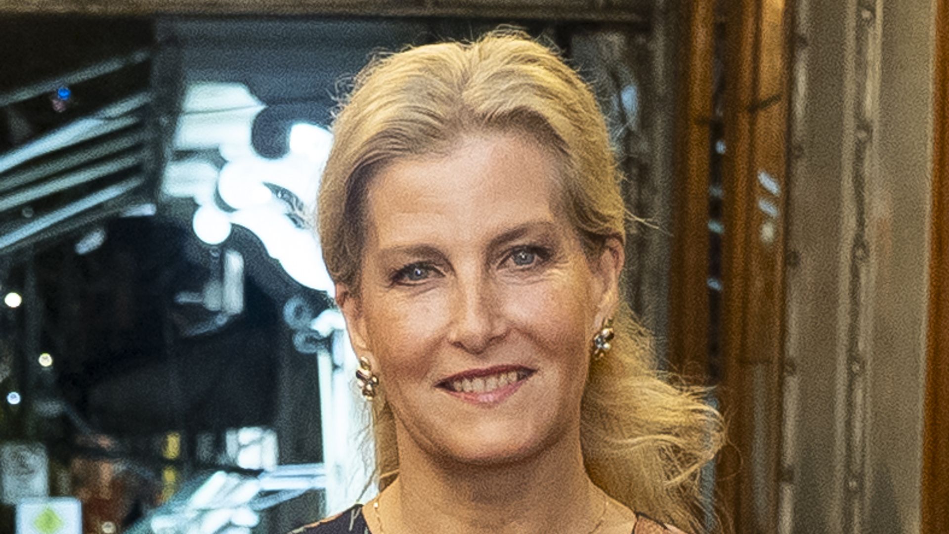 Gavin Cook, the British Ambassador to Peru (first left), the Duchess of Edinburgh (third right) and members of a BLF programme stand in line on terrace of restaurant