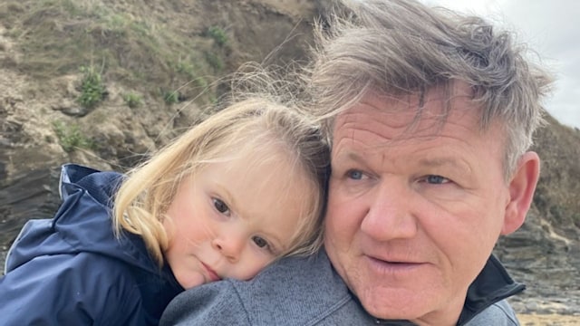 Gordon with his son on the beach