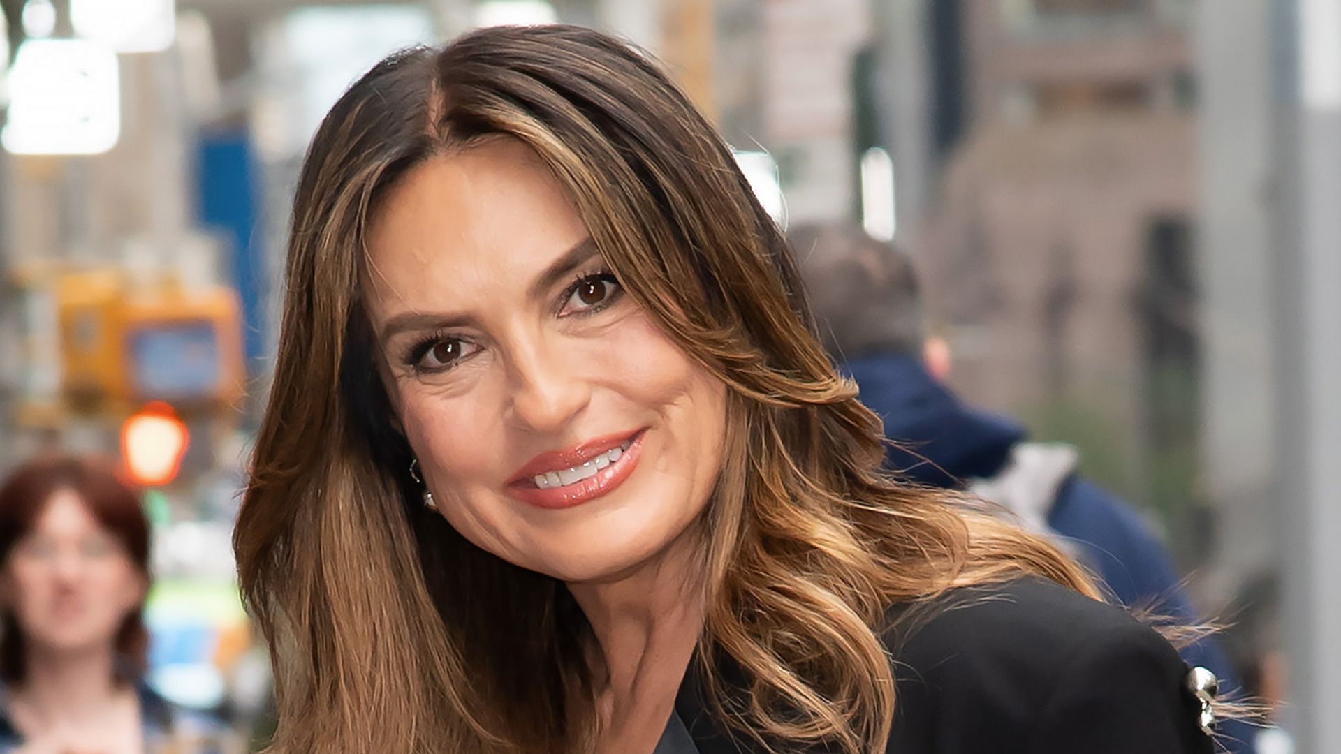 Mariska Hargitay is seen arriving at the "The Late Show With Stephen Colbert" on June 16, 2025 in New York City.