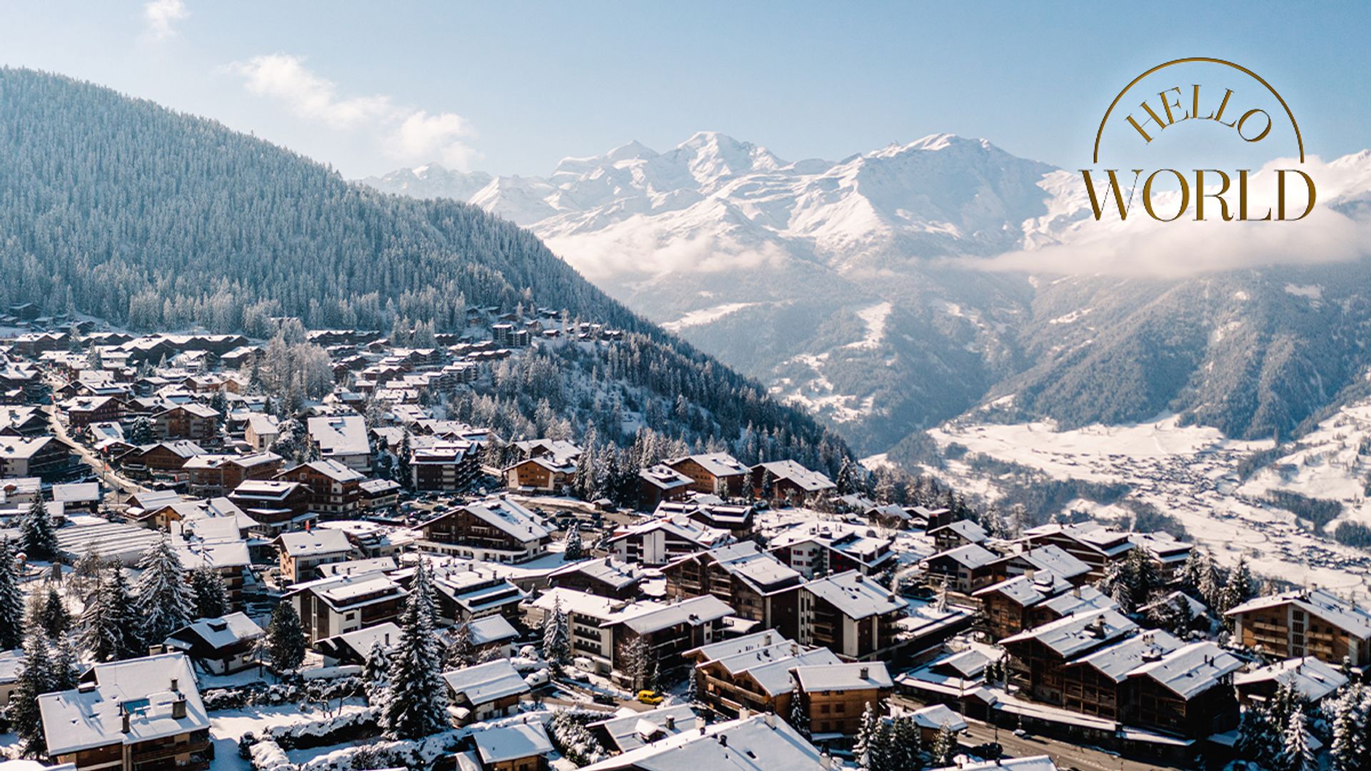 Verbier ski village with mountains in the background