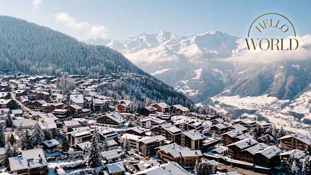 Verbier ski village with mountains in the background
