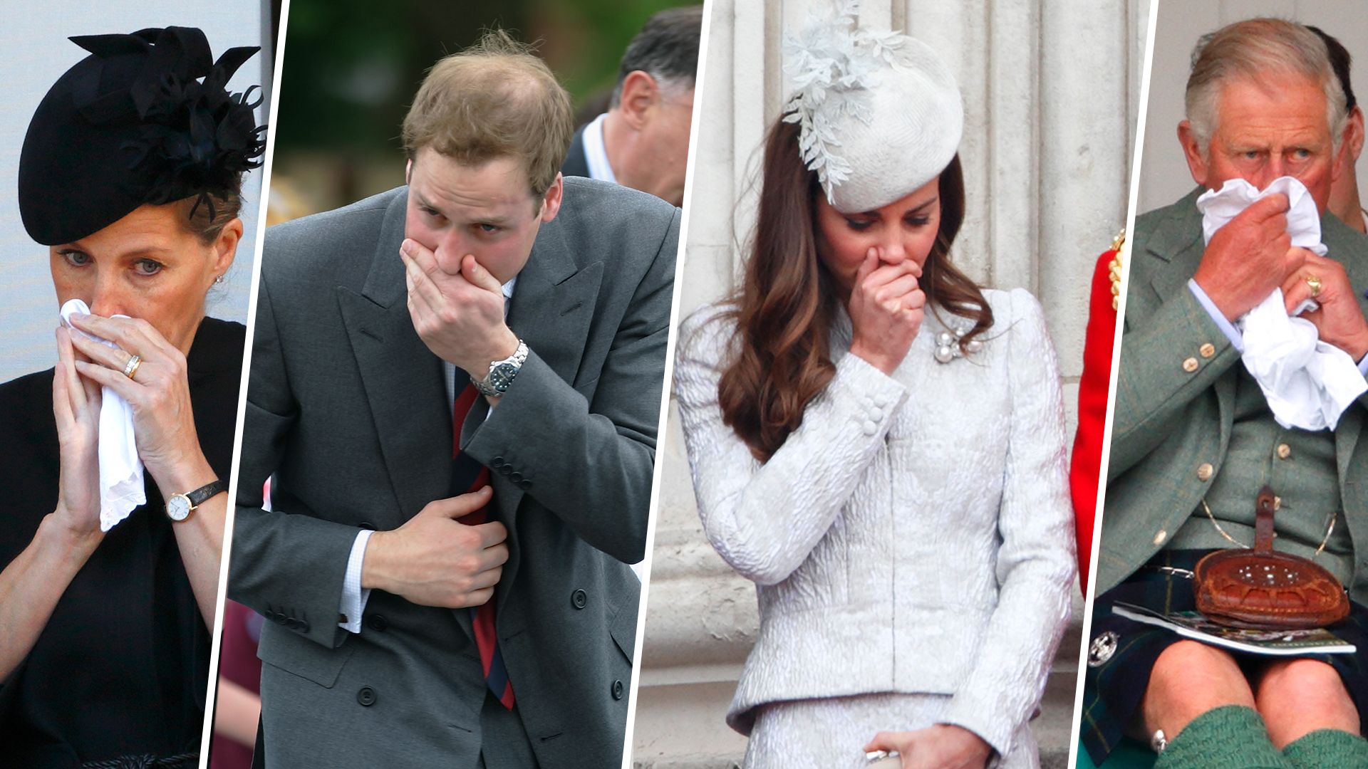Split screen photo of royals sneezing 