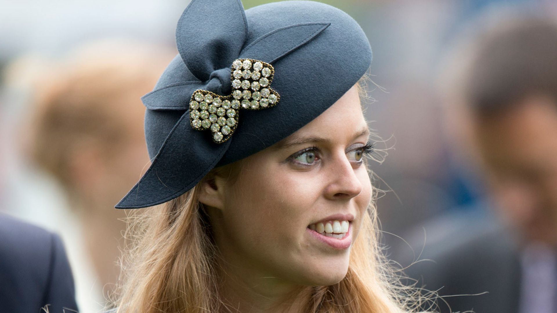 princess beatrice wears a embellished hat