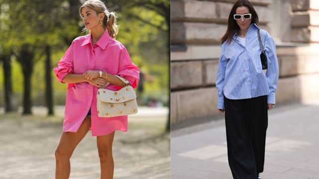collage of two women in oversized clothes 