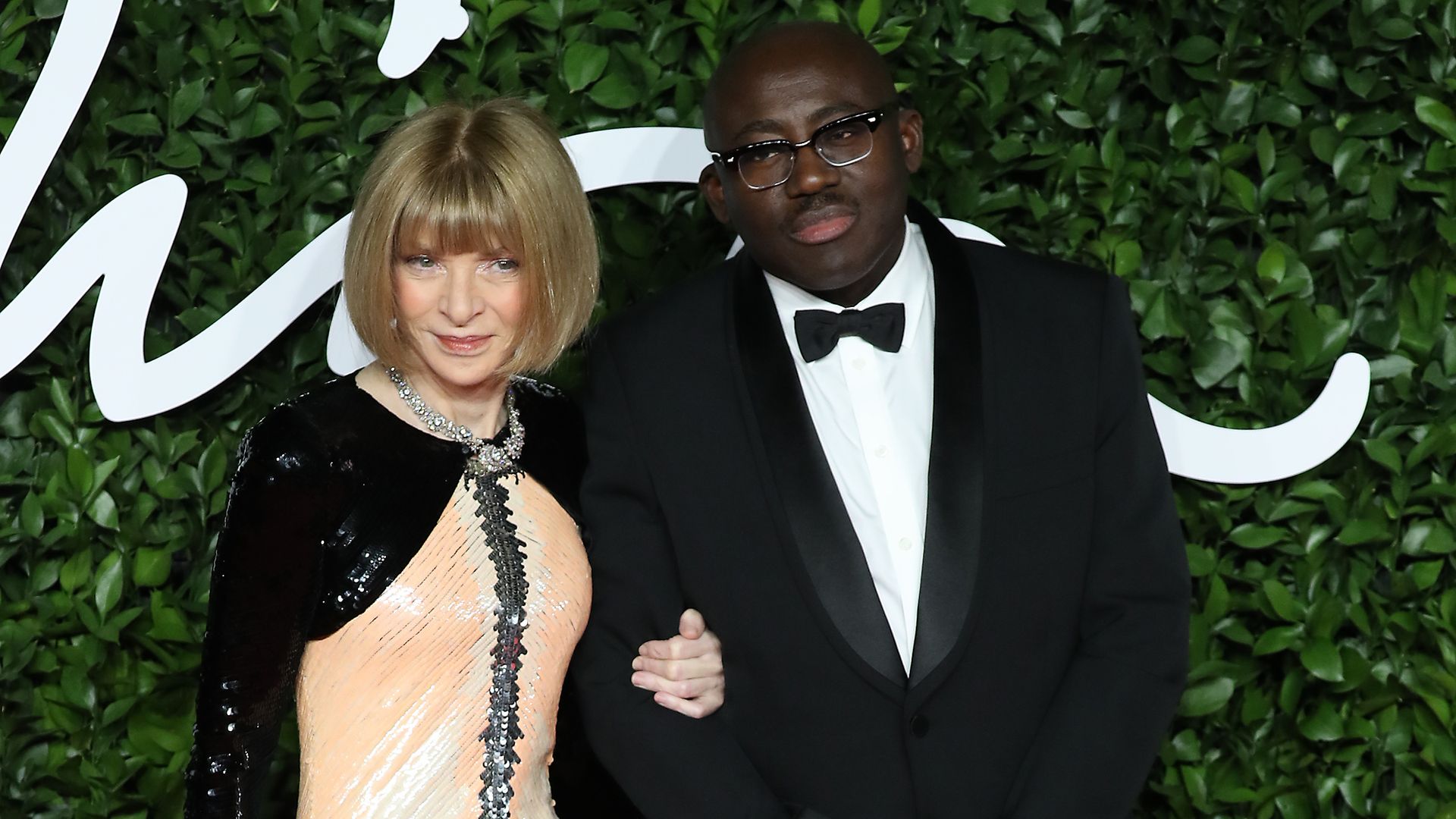 LONDON, ENGLAND - DECEMBER 02: Anna Wintour and Edward Ennniful arrive at The Fashion Awards 2019 held at Royal Albert Hall on December 02, 2019 in London, England. (Photo by Neil Mockford/FilmMagic)