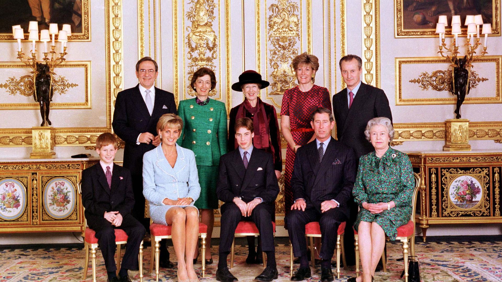 Prince William sat with Prince Harry and Princess Diana on the left and King Charles and the Queen on the right