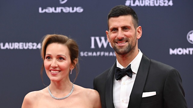 Novak Djokovic and his wife Jelena pose on red carpet