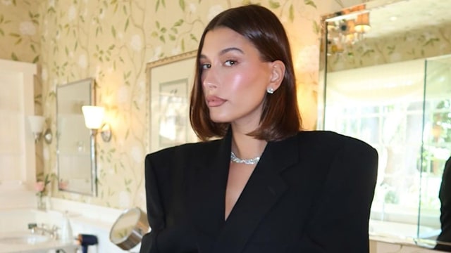 Hailey Bieber in black blazer