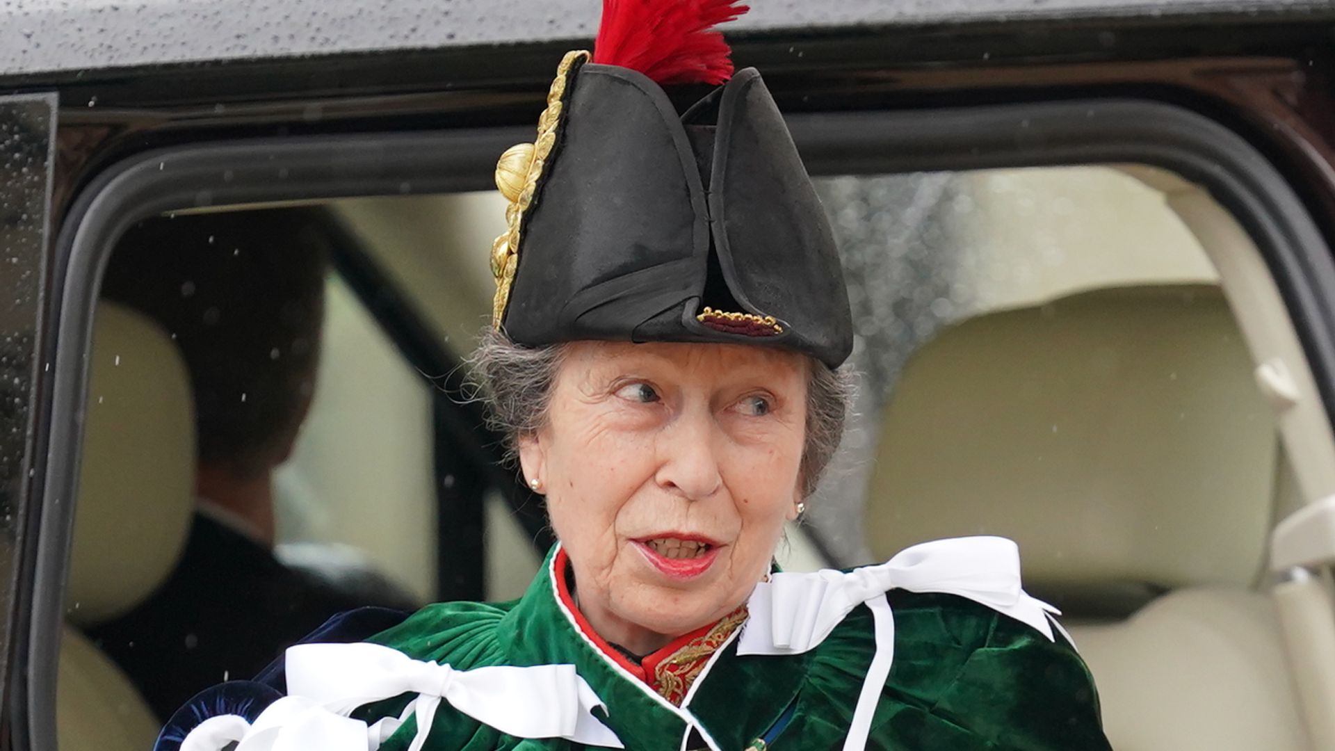 The Princess Royal arrived at the coronation ceremony in a green cape