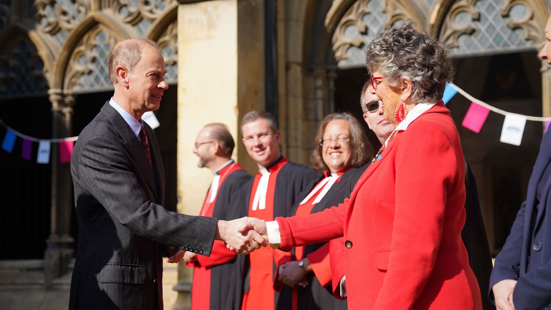 The Duke of Edinburgh greets Dame Prue Leith
