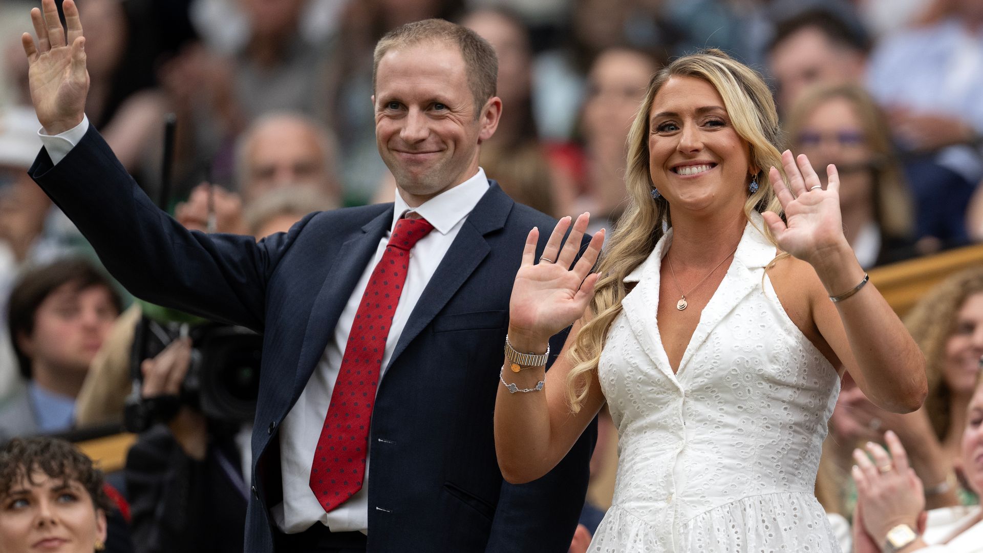 Jason and Laura Kenny waving from the royal box