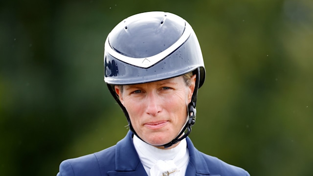 =Zara Tindall after competing, on her horse 'Class Affair', in the dressage phase of the 2023 Festival of British Eventing at Gatcombe Park on August 5, 2023 in Stroud, England.