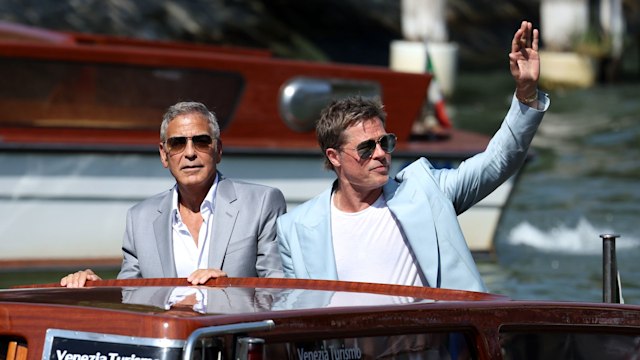 George Clooney and Brad Pitt are seen at Palazzo del Casino during the 81st Venice International Film Festival on September 01, 2024 in Venice, Italy