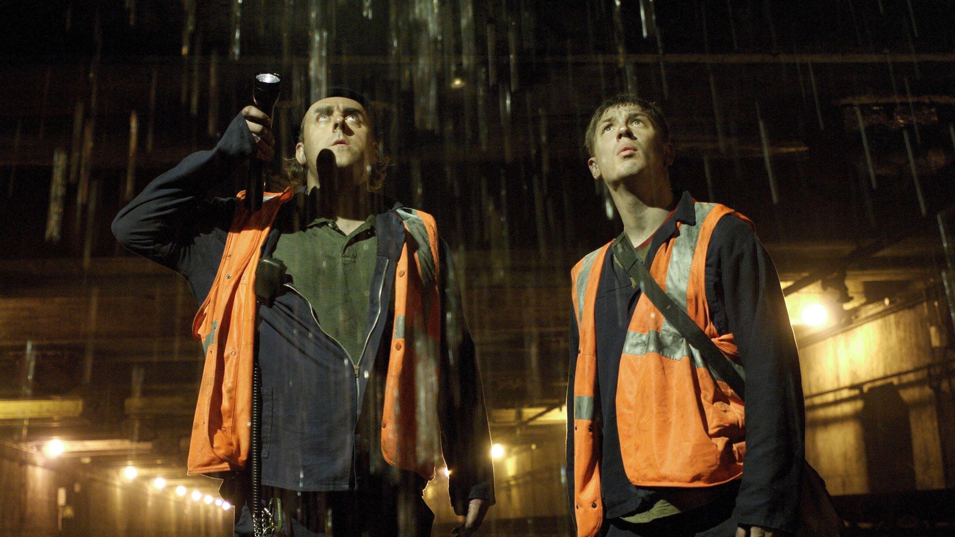 Angus Barnett and Tom Hardy in a still image from Flood