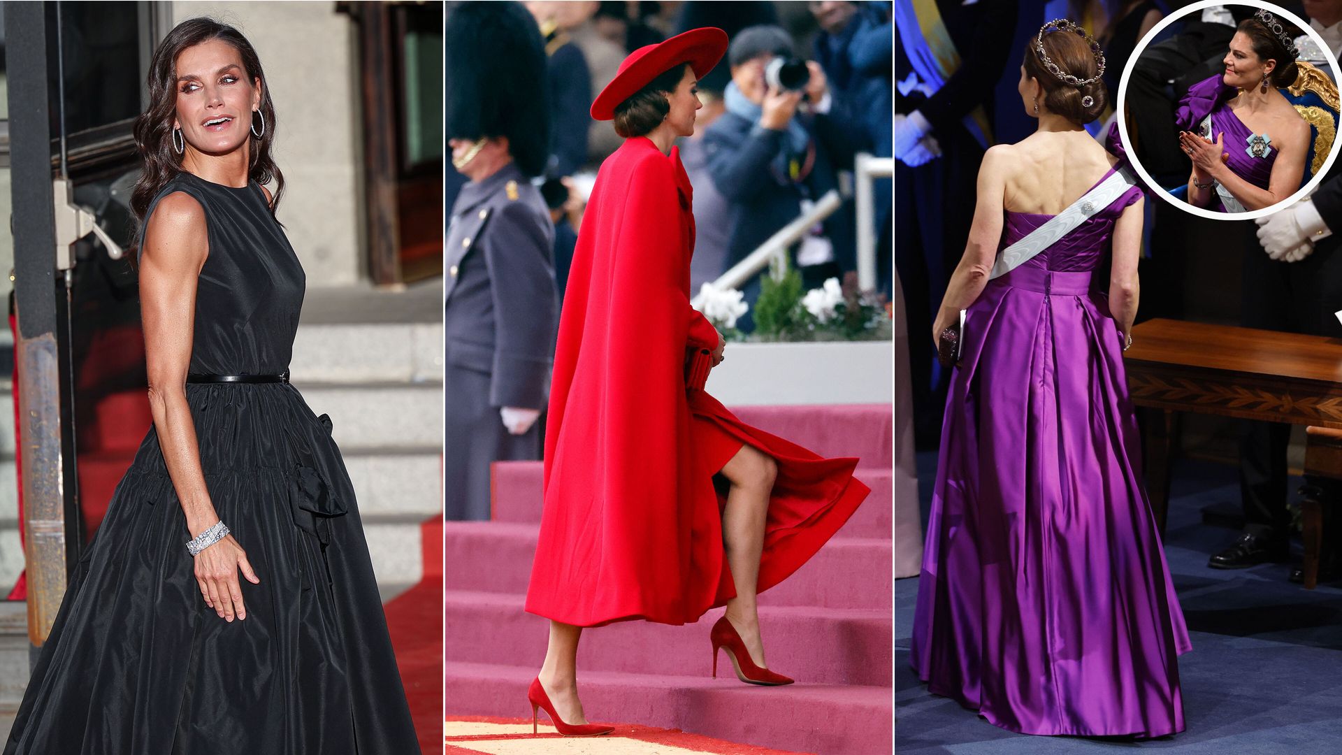 Queen Letizia, Princess Kate and Crown Princess Victoria split screen
