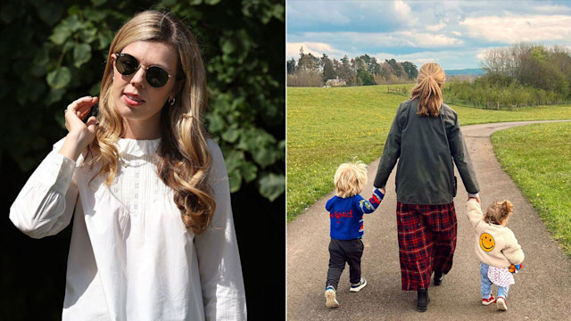 A split image of Carrie Johnson and her children 