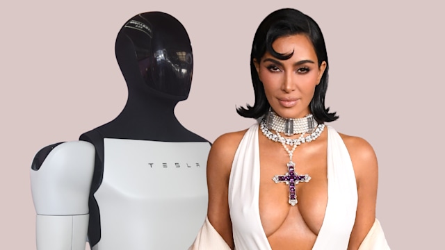 Kim Kardashian beside her Tesla Bot