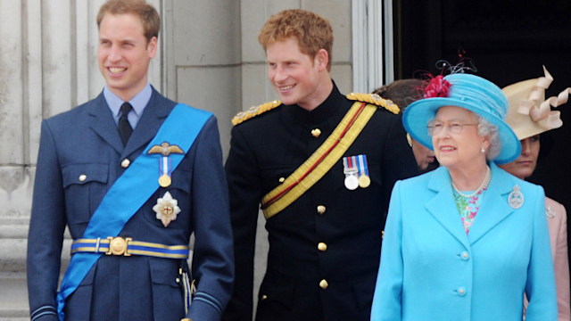 Prince William, Prince Harry and the Queen at Trooping the Colour 2009