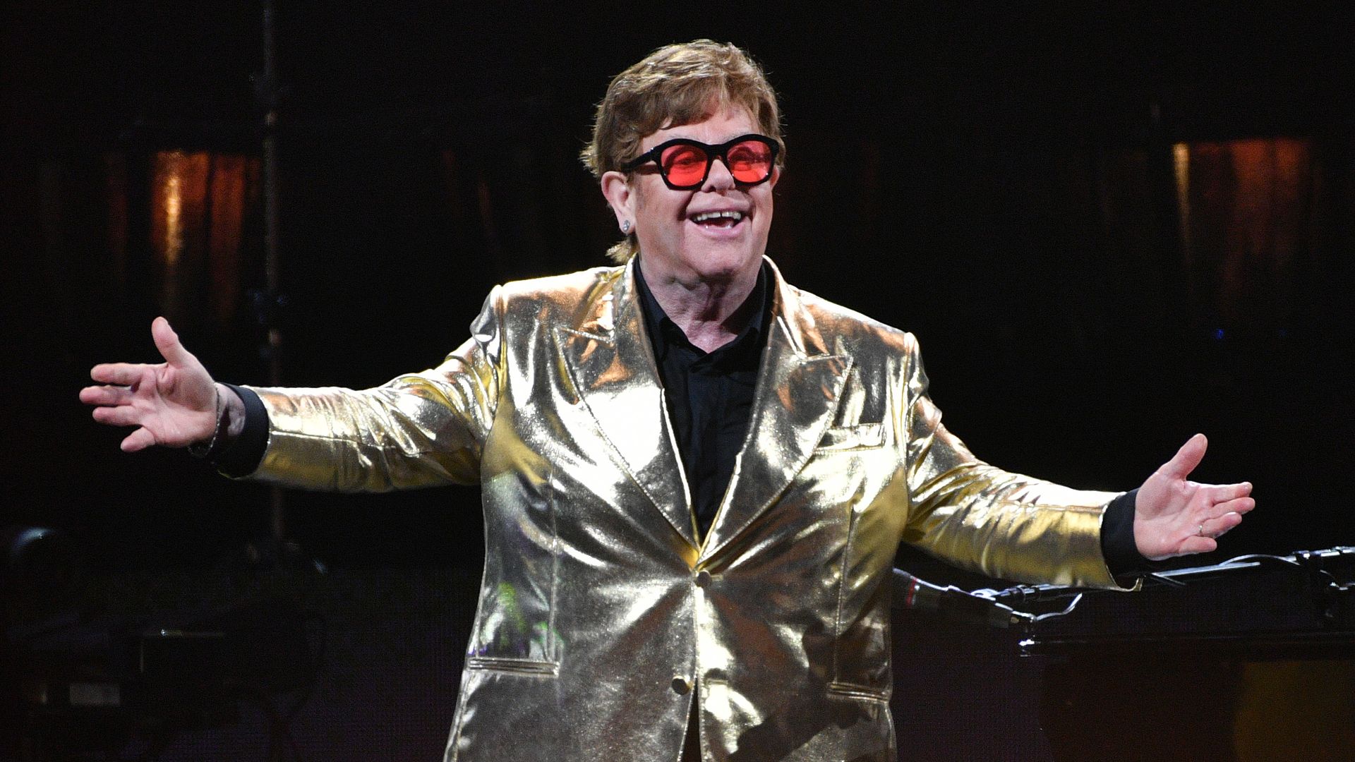 Sir Elton John performs on the Pyramid stage during day 5 of Glastonbury Festival 2023 