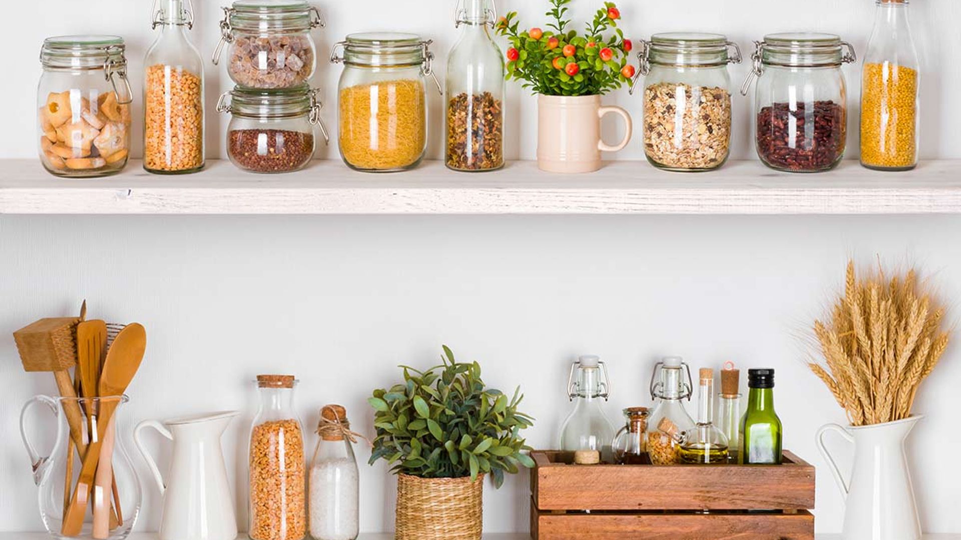 kitchen shelves glass jars