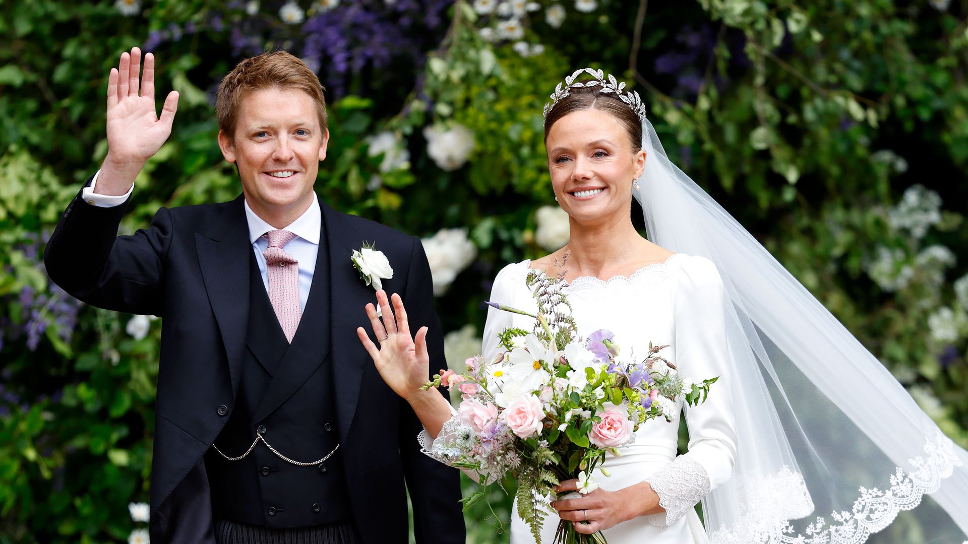 Hugh Grosvenor, Duke of Westminster and Olivia Grosvenor, Duchess of Westminster leave Chester Cathedral following their wedding ceremony 