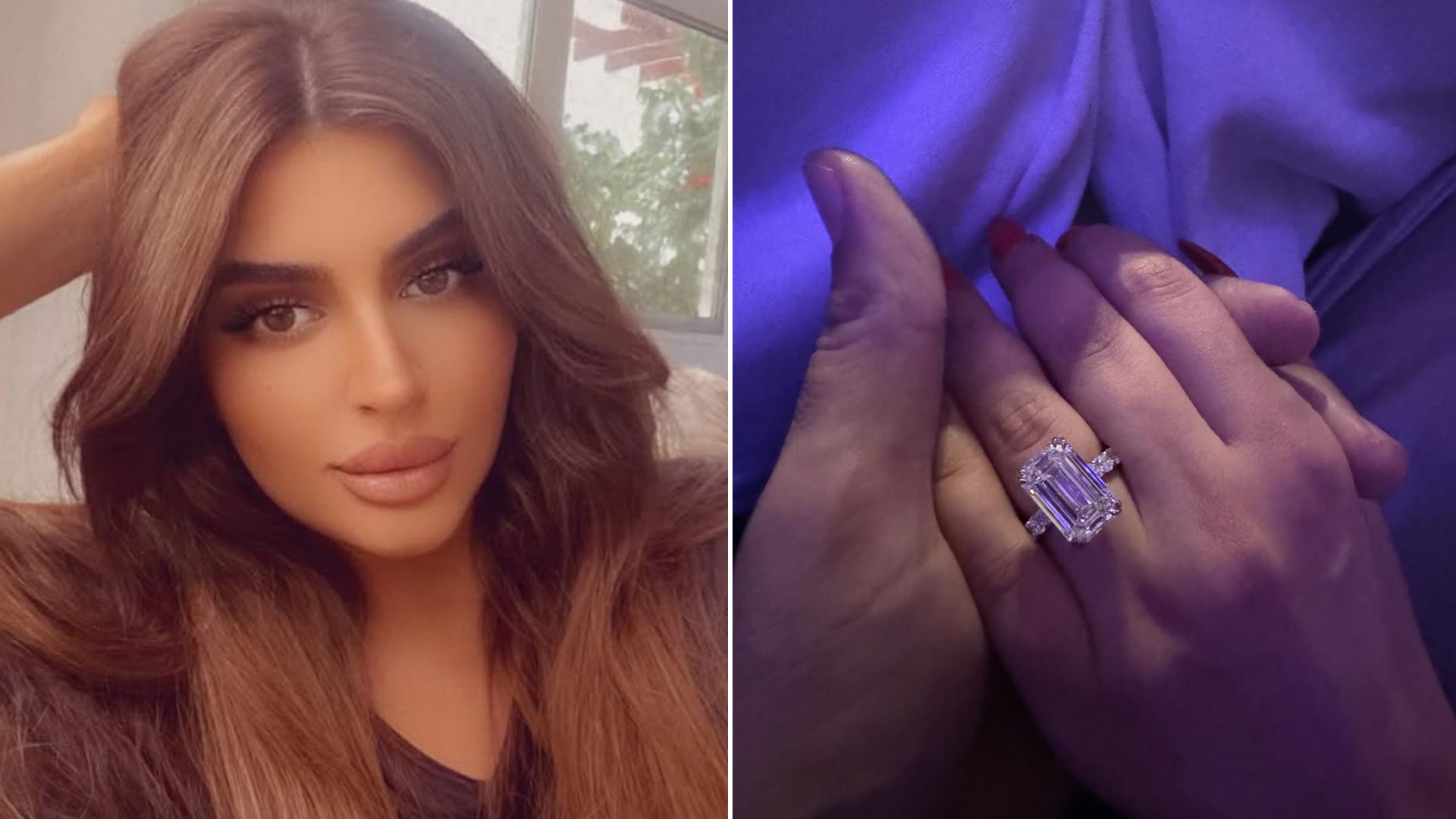 Princess Sheikha Mahra taking a selfie and showing off her engagement ring