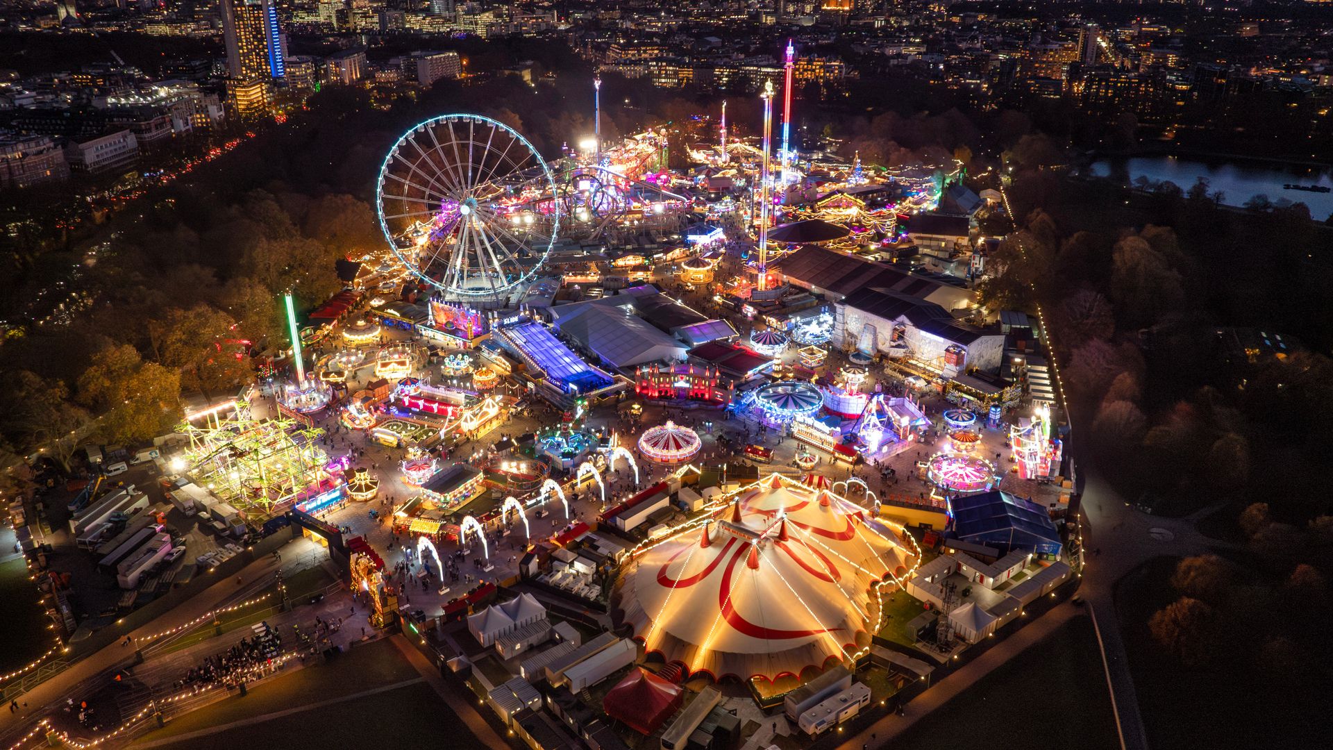 An aerial view of Winter Wonderland in Hyde Park  