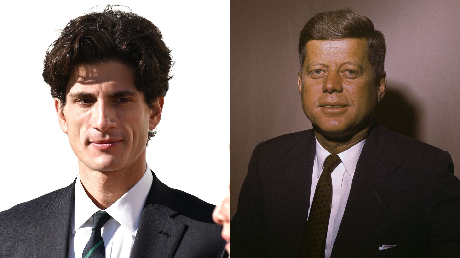 Split image of Jack Schlossberg and his grandfather, John F. Kennedy.