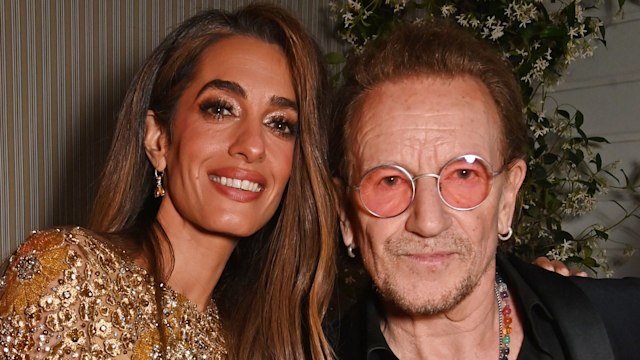 Amal Clooney and Bono celebrate Apple Original Films' "Bono: Stories of Surrender" Cannes Film Festival World Premiere at Le Panorama Rooftop on May 16, 2025 in Cannes, France. "Bono: Stories of Surrender" premieres globally on Apple TV+ on Friday, May 30, 2025. (Photo by Dave Benett/Getty Images for Apple)