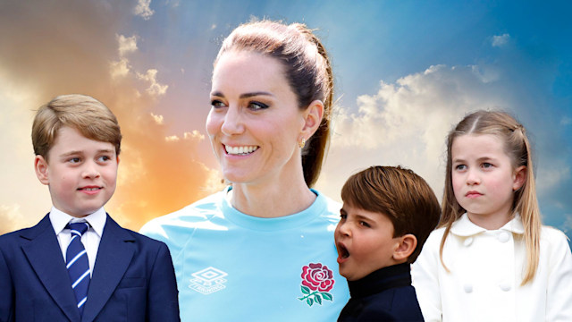 Kate Middleton and her three kids against the backdrop of the sunrise