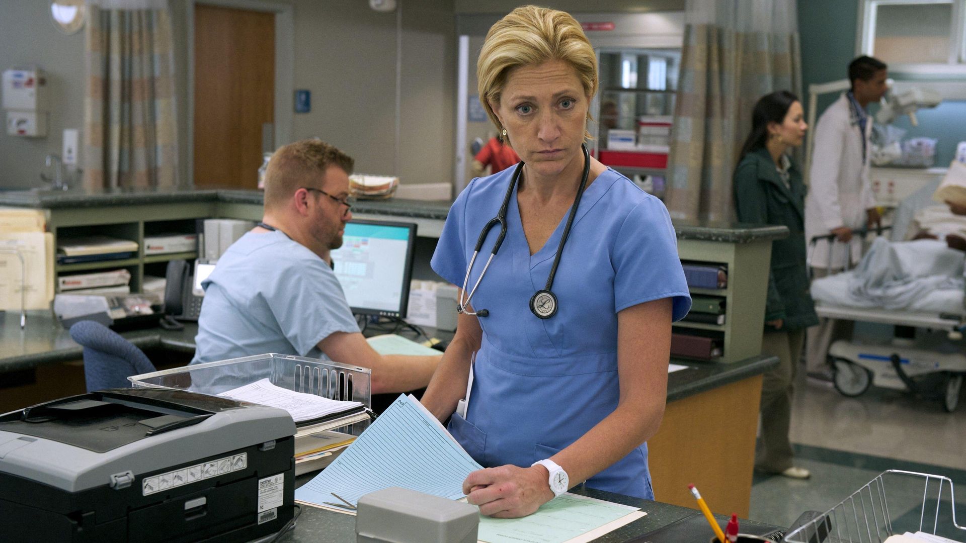 Edie Falco in a still image from Nurse Jackie
