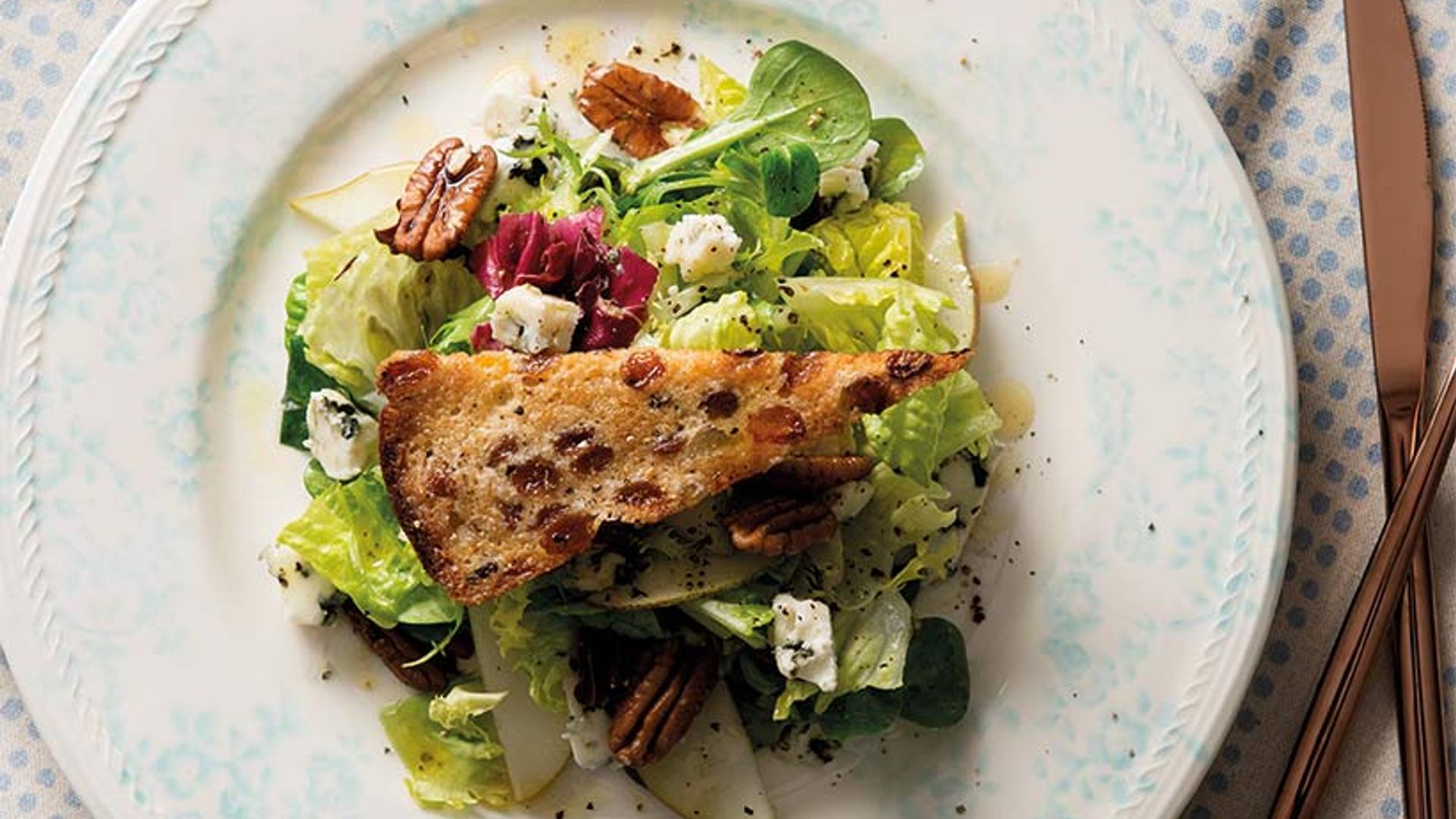 Blue Cheese, Pear and Pecan Nut Salad with RS Barmbrack Croutons 2