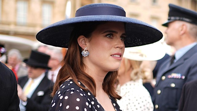 Princess Eugenie talks to guests during a Royal Garden Party at Buckingham Palace, London. Picture date: Tuesday May 20, 2025.