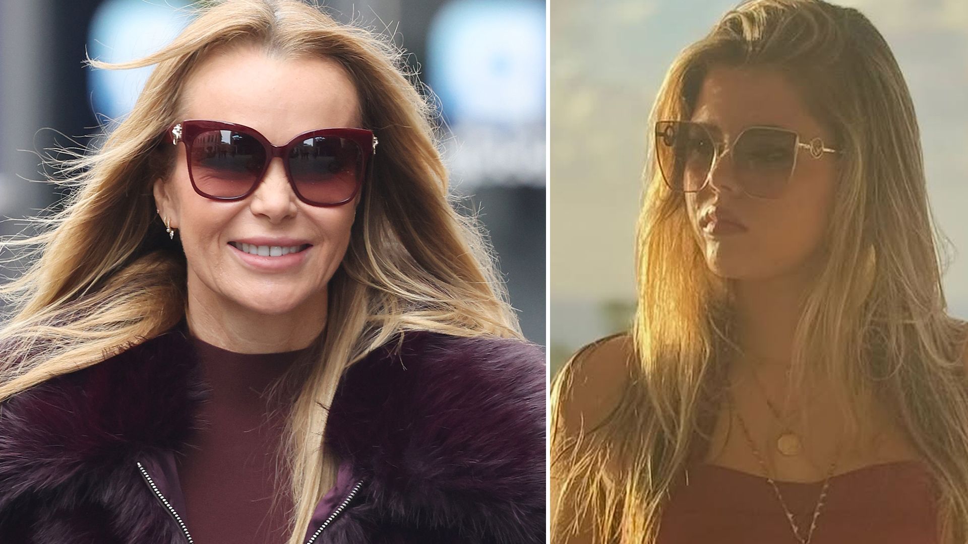 Amanda Holden and her daughter Lexi wearing red outfits and sunglasses