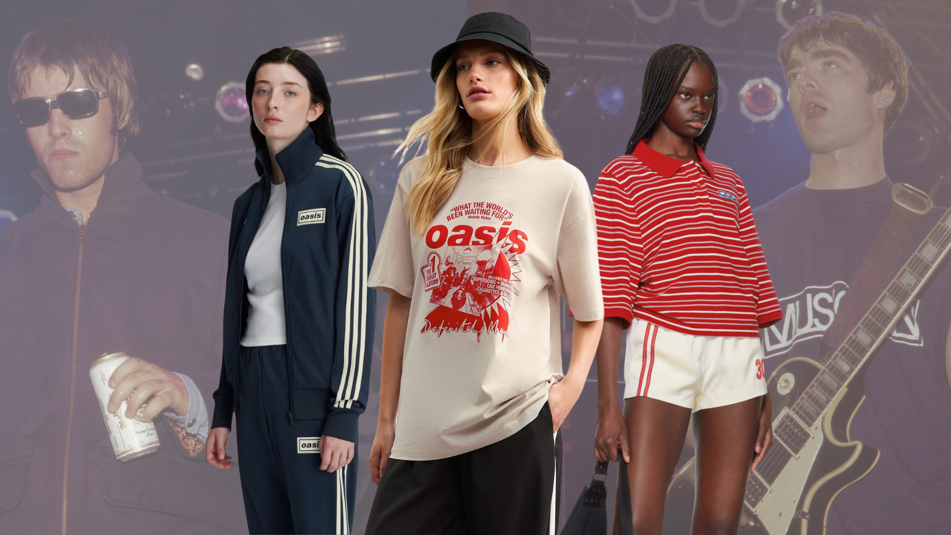 oasis outfits comp image with gallagher brothers in background