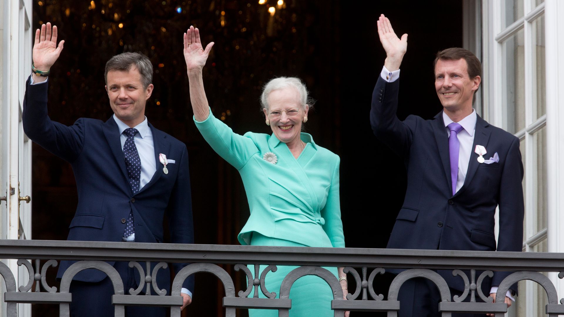 Queen Margrethe of Denmark with her two sons, Frederik and Joachim