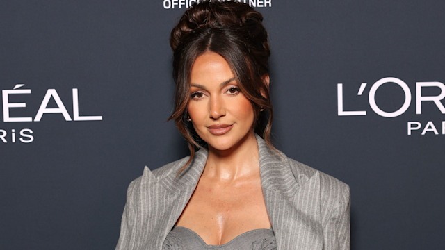 Michelle Keegan in a grey outfit